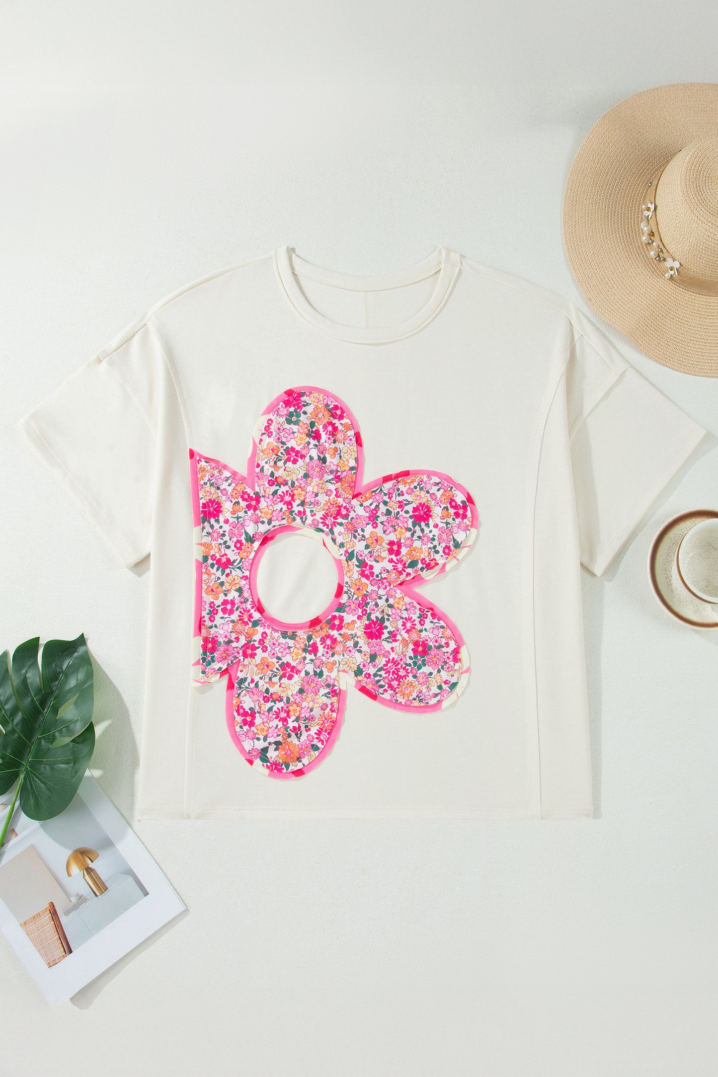 Jet Stream Big Flower Patched Plus Size Tunic T-Shirt