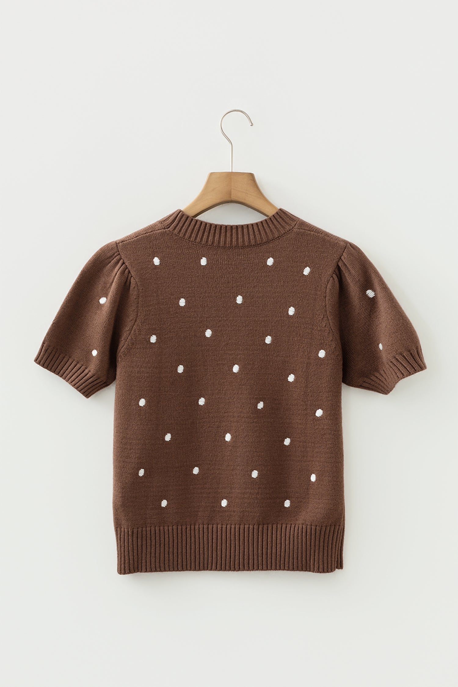 Chestnut Elegant Polka Dot Bubble Short Sleeve Sweater - Snoopy's Closet