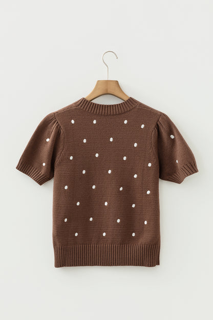 Chestnut Elegant Polka Dot Bubble Short Sleeve Sweater - Snoopy's Closet