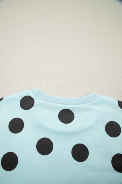 Sky Blue Polka Dot Short Sleeve Top Casual Skort 2pcs Outfit - Snoopy's Closet