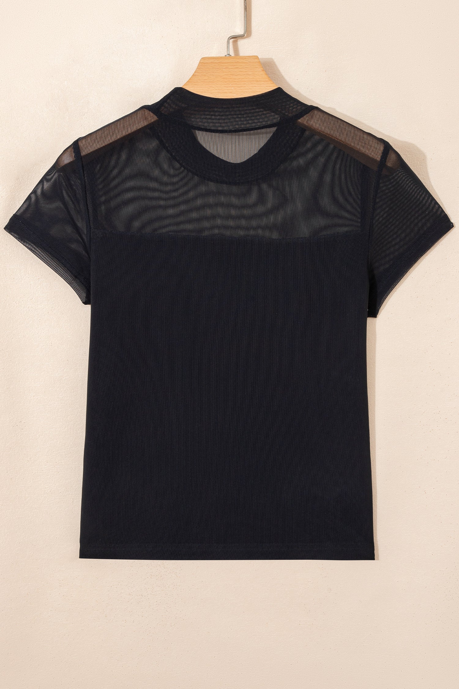 Black Sheer Mesh Patchwork Cap Sleeve T Shirt - Snoopy's Closet