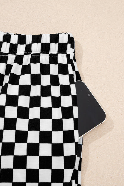 Khaki Checkered Print Half Sleeve Tee 2pcs Lounge Pant Set - Snoopy's Closet