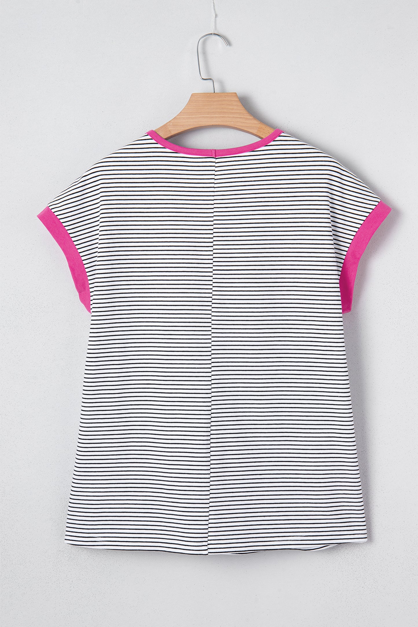 Rose Stripe Contrast Trim Round Neck Summer T Shirt - Snoopy's Closet