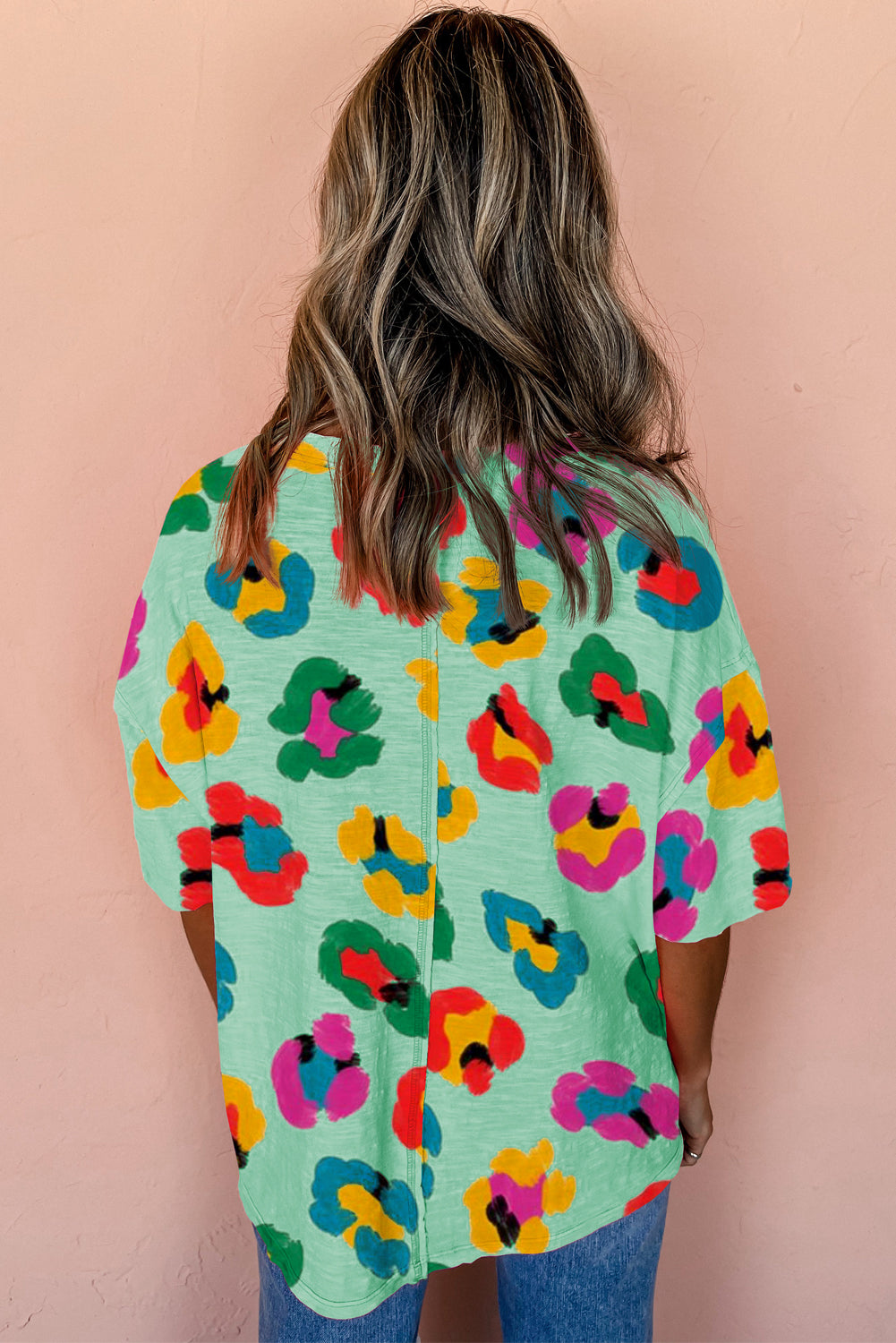 Green Leopard Drop Shoulder Oversize Tee - Snoopy's Closet