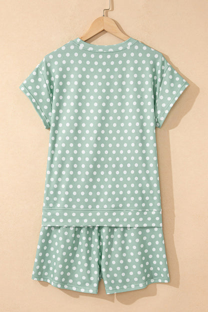 Conjunto corto estampado de lunares verdes