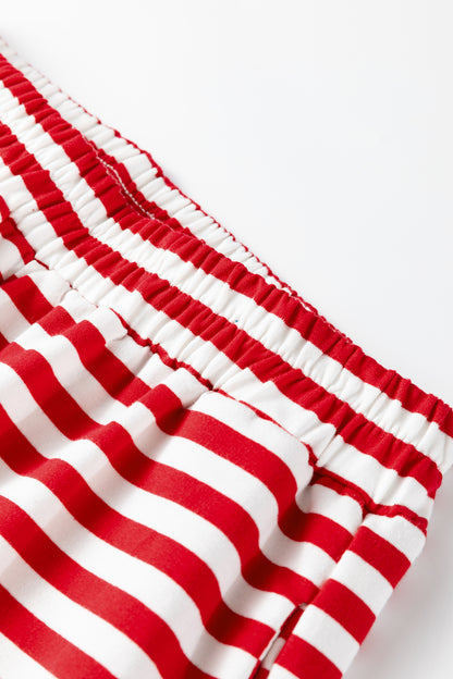 Red Stripe Drop Shoulder Long Sleeve Top Lounge Pants 2pcs Set - Snoopy's Closet