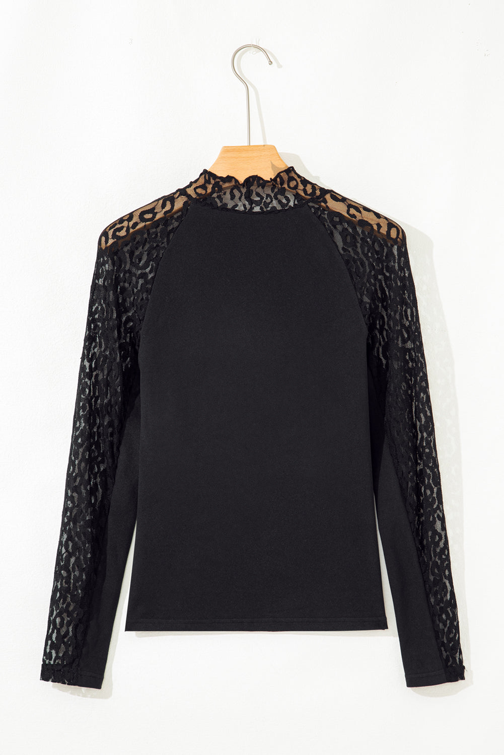 Black Leopard Mesh Patchwork Knit Long Sleeve Top - Snoopy's Closet