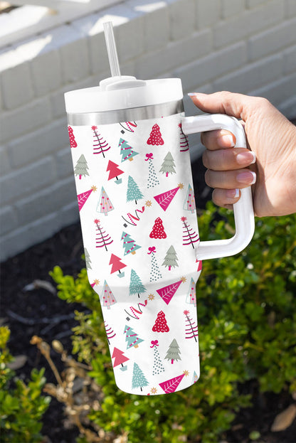 Termo de 40 oz con estampado de árbol de Navidad de dibujos animados blanco