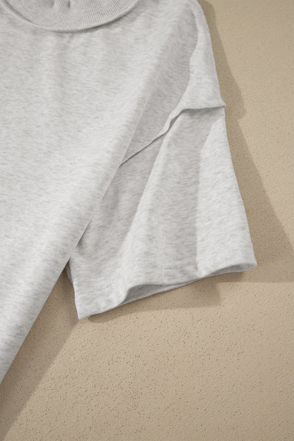 Light Grey Exposed Seam Detail Mock Neck Tee