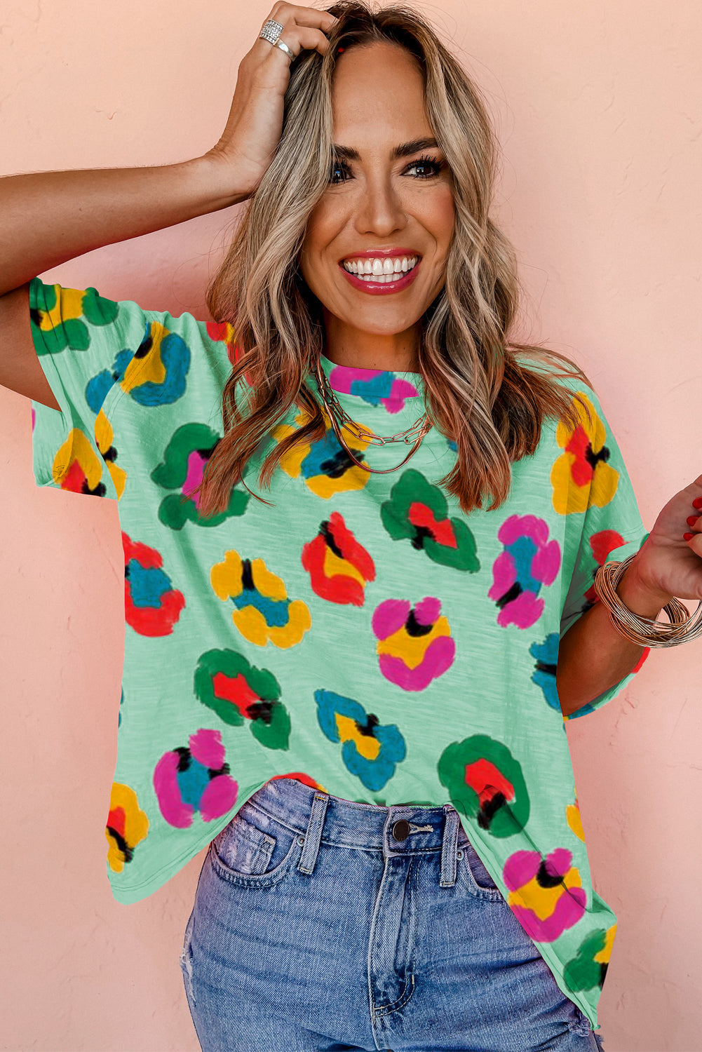 Green Leopard Drop Shoulder Oversize Tee - Snoopy's Closet