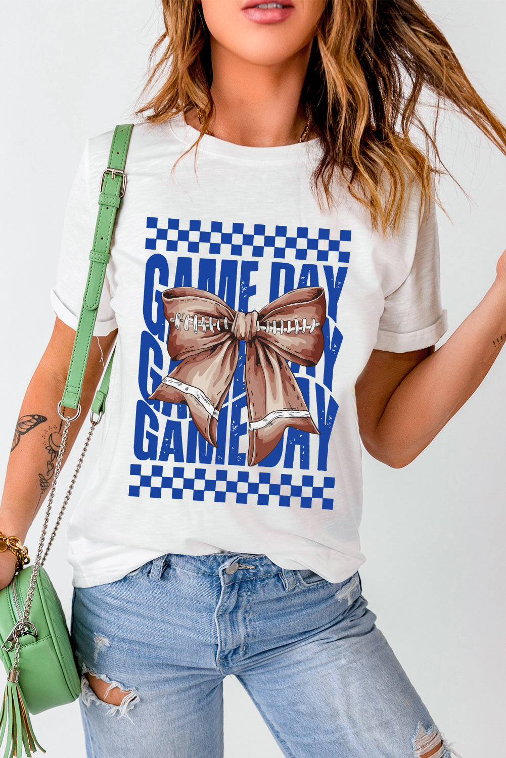 Camiseta Gráfica Blanca de Rugby con Lazo "GAME DAY"