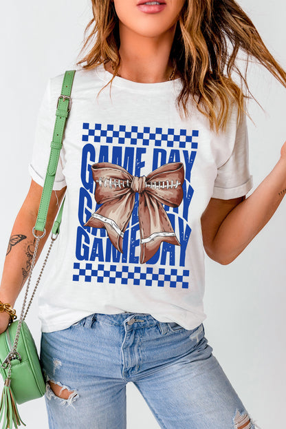 Camiseta Gráfica Blanca de Rugby con Lazo "GAME DAY"