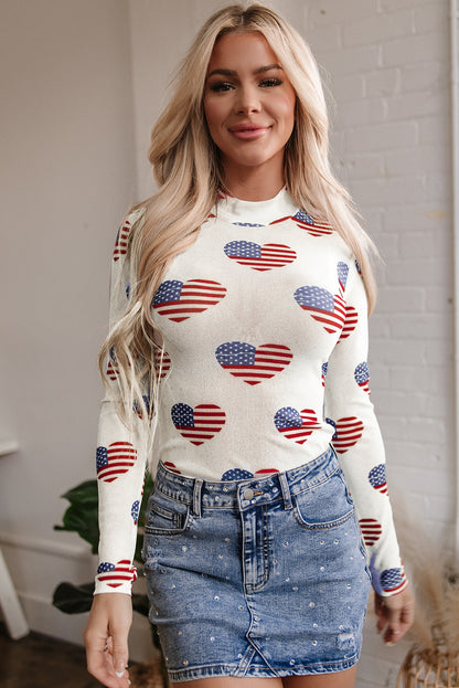 White Americana Glitter Mesh Long Sleeve Bodysuit - Snoopy's Closet