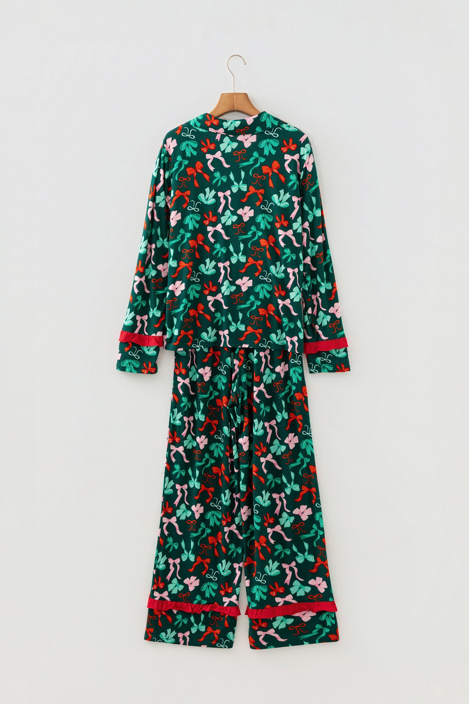 Green Festive Bow Print 2pcs Pajama Pant Set - Snoopy's Closet