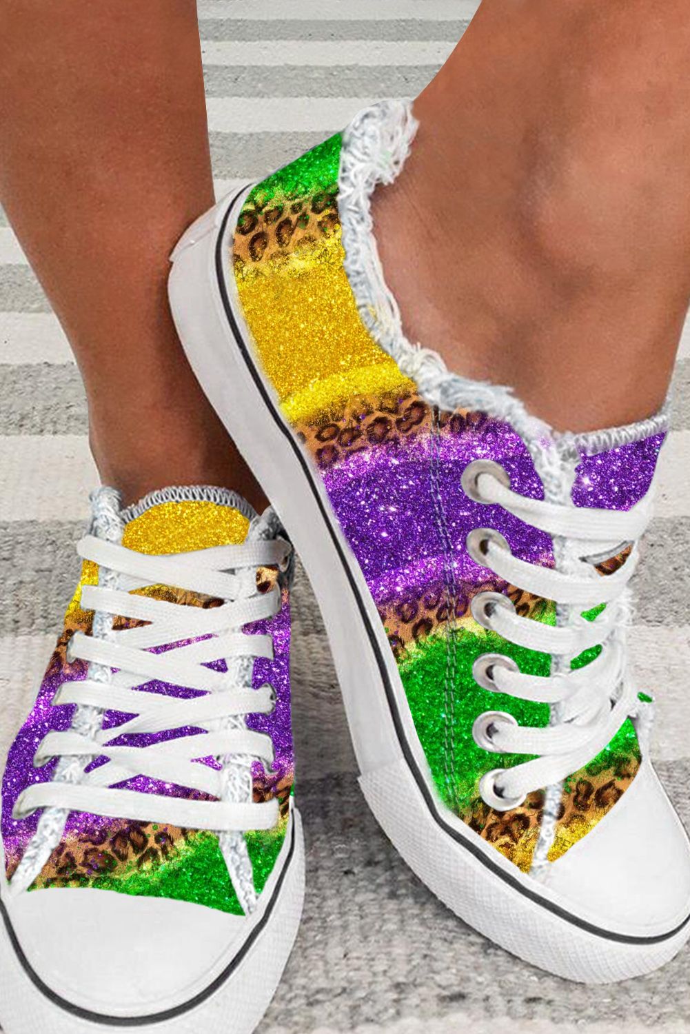 Multicolor Leopard Color Block Lace-up Canvas Shoes - Snoopy's Closet