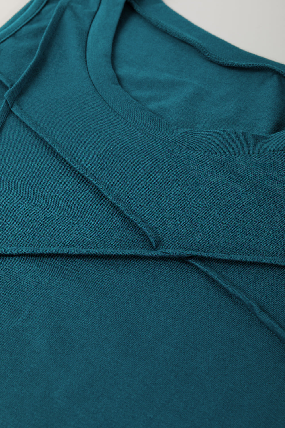Blue Sapphire Solid Color Stitching Detail Round Neck Tank Top - Snoopy's Closet