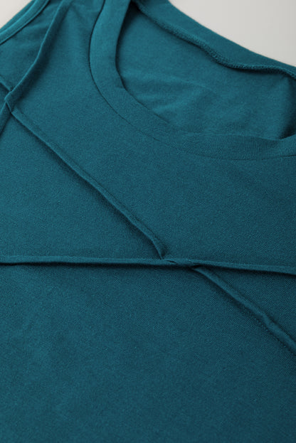 Blue Sapphire Solid Color Stitching Detail Round Neck Tank Top - Snoopy's Closet