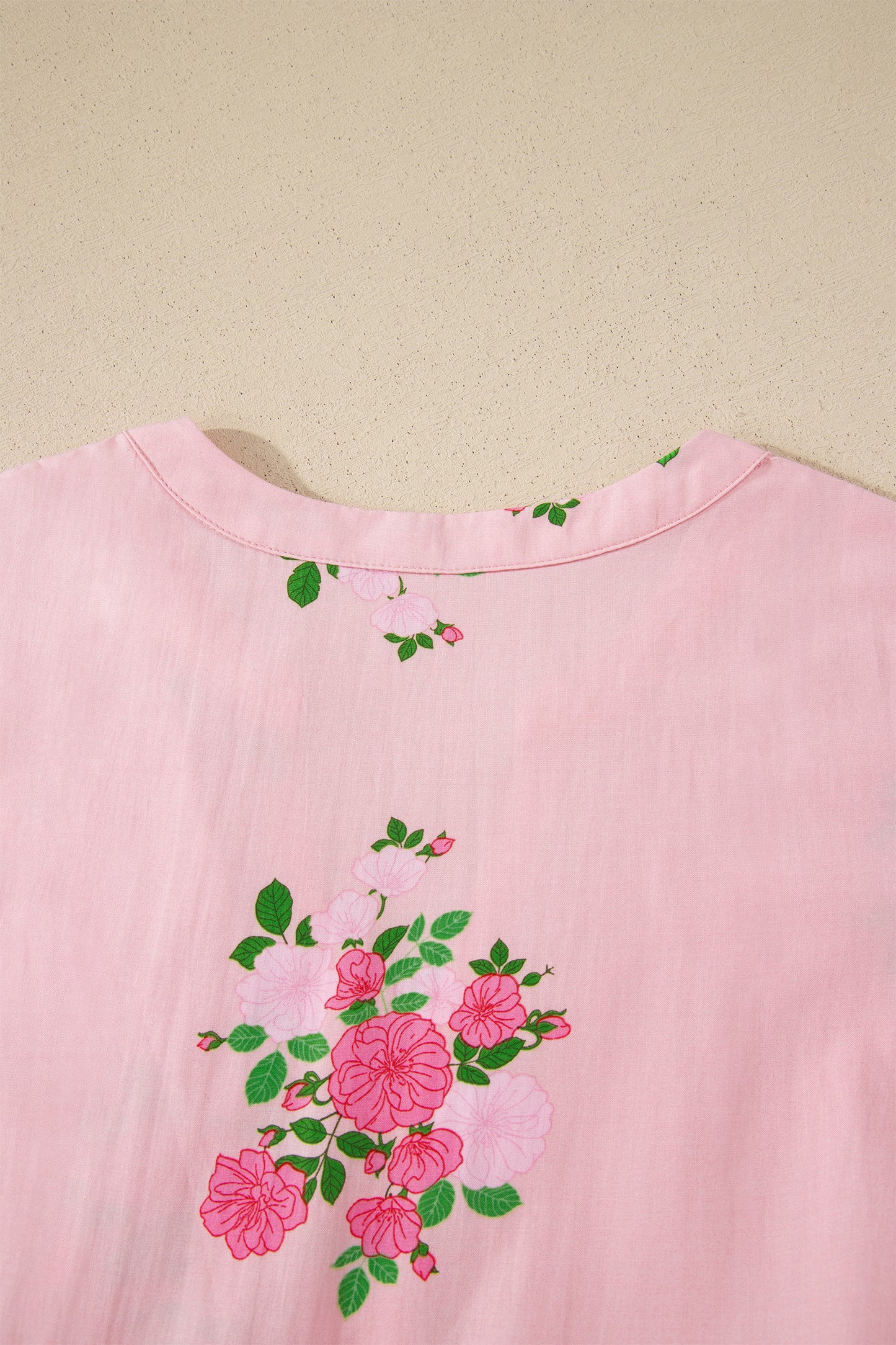 Pink Notched Neck Flutter Short Sleeve Floral Print Maxi Dress - Snoopy's Closet