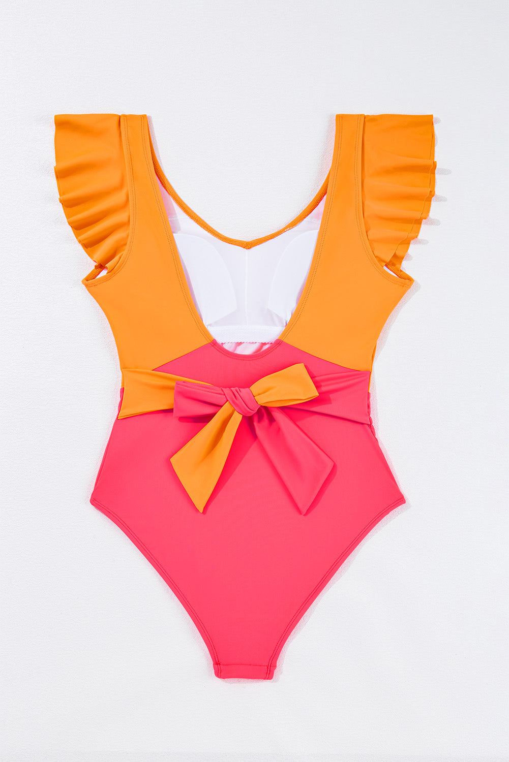Vitality Orange Color Block Ruffled Knotted Backless One Piece Swimsuit - Snoopy's Closet