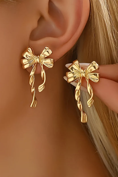 Gold Bow Knot Plated Alloy Stud Earrings - Snoopy's Closet