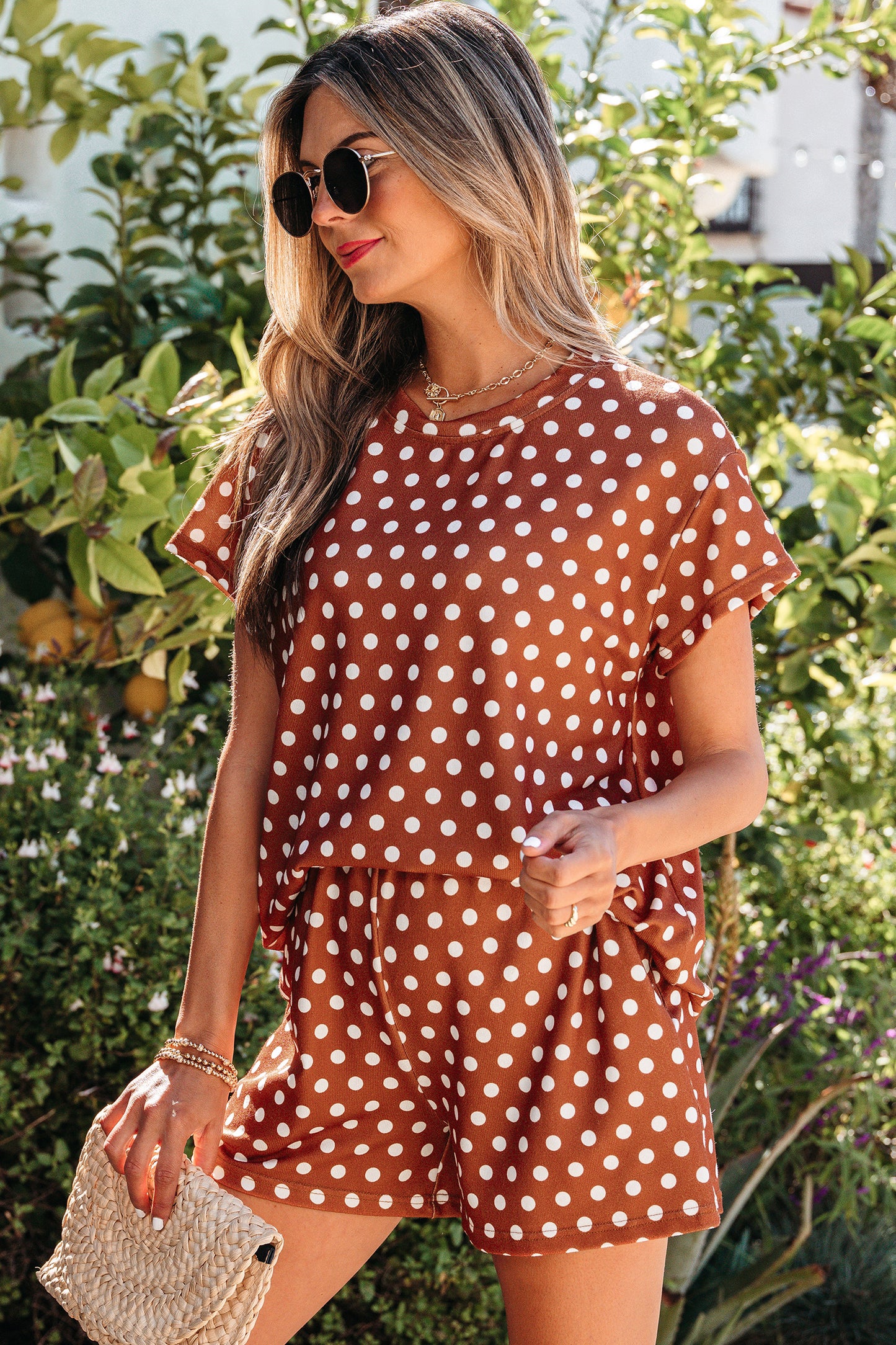 Brown Polka Dot Print Short Set - Snoopy's Closet