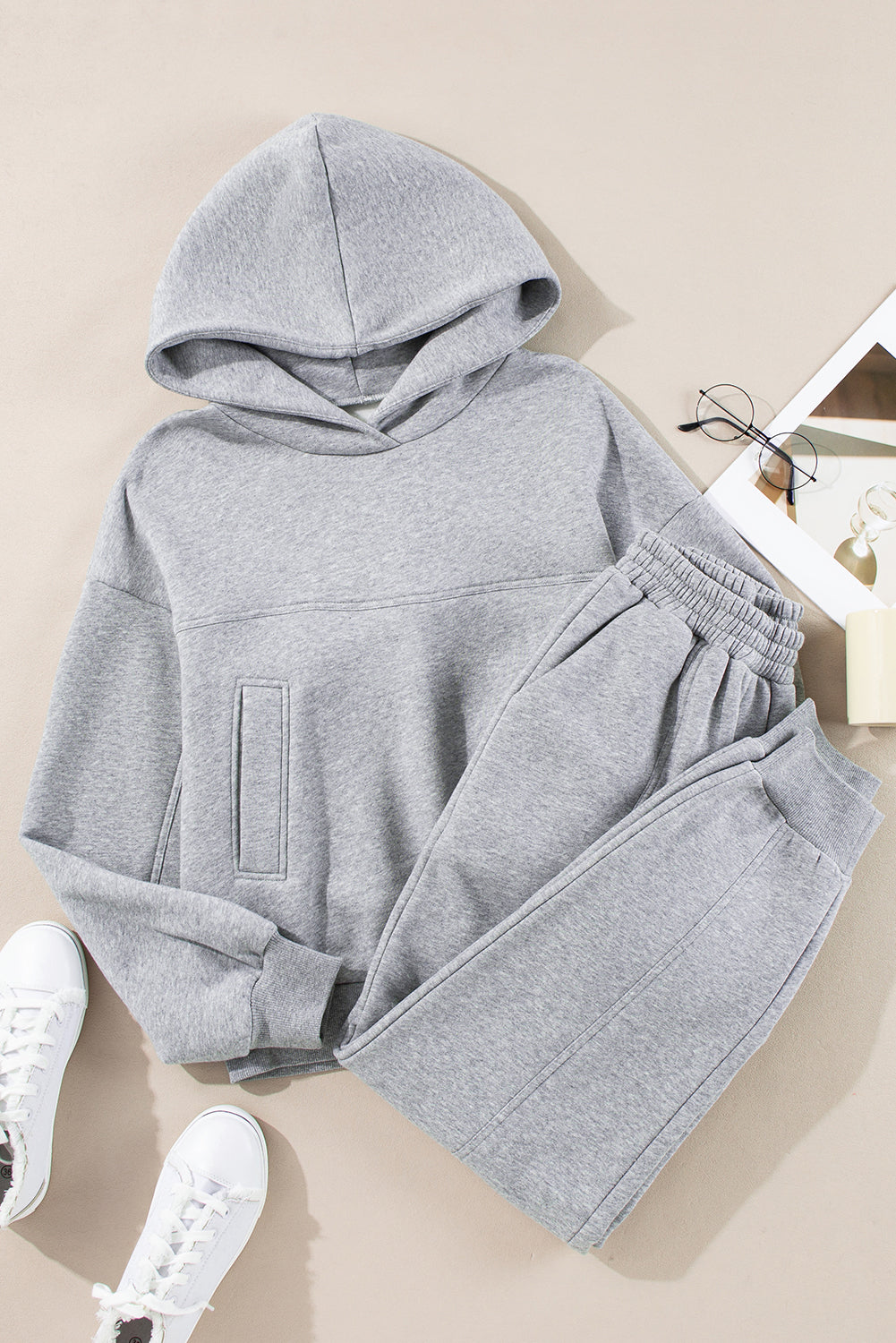 Gray Solid Exposed Seams Hoodie and Joggers Activewear Set - Snoopy's Closet