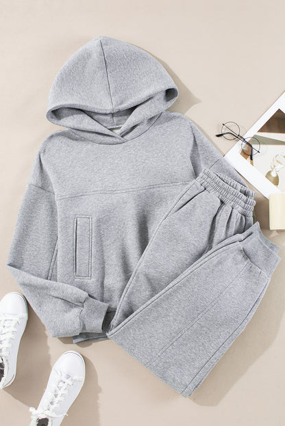 Gray Solid Exposed Seams Hoodie and Joggers Activewear Set - Snoopy's Closet