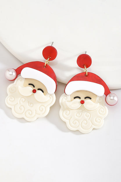 Fiery Red Bright Pearl Decor Cute Father Christmas Earrings - Snoopy's Closet