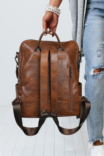 Dark Brown Tassel Decor Retro PU Large Capacity Backpack - Snoopy's Closet