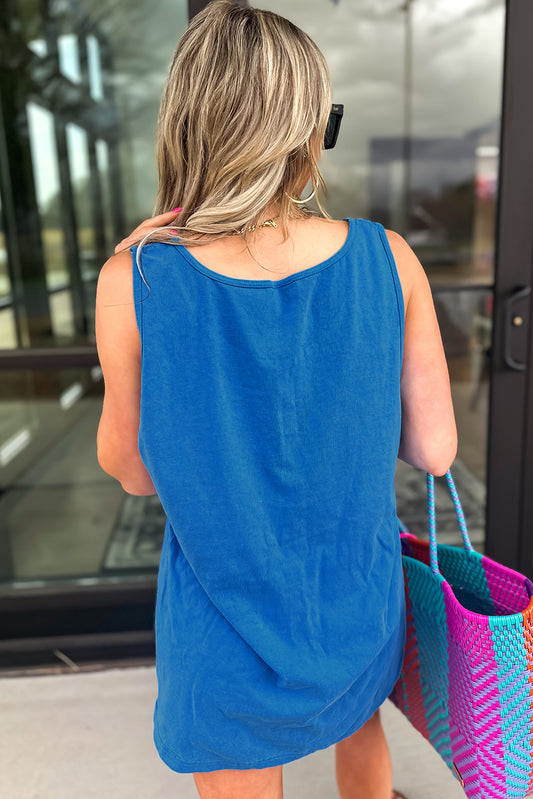 Blue Sun Graphic Casual Tank Top - Snoopy's Closet
