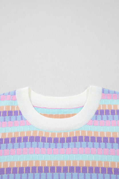 Orange Abstract Striped Knit Short Sleeve Sweater - Snoopy's Closet