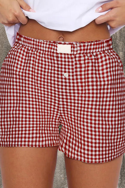 Red Gingham Printed High Waist Shorts - Snoopy's Closet