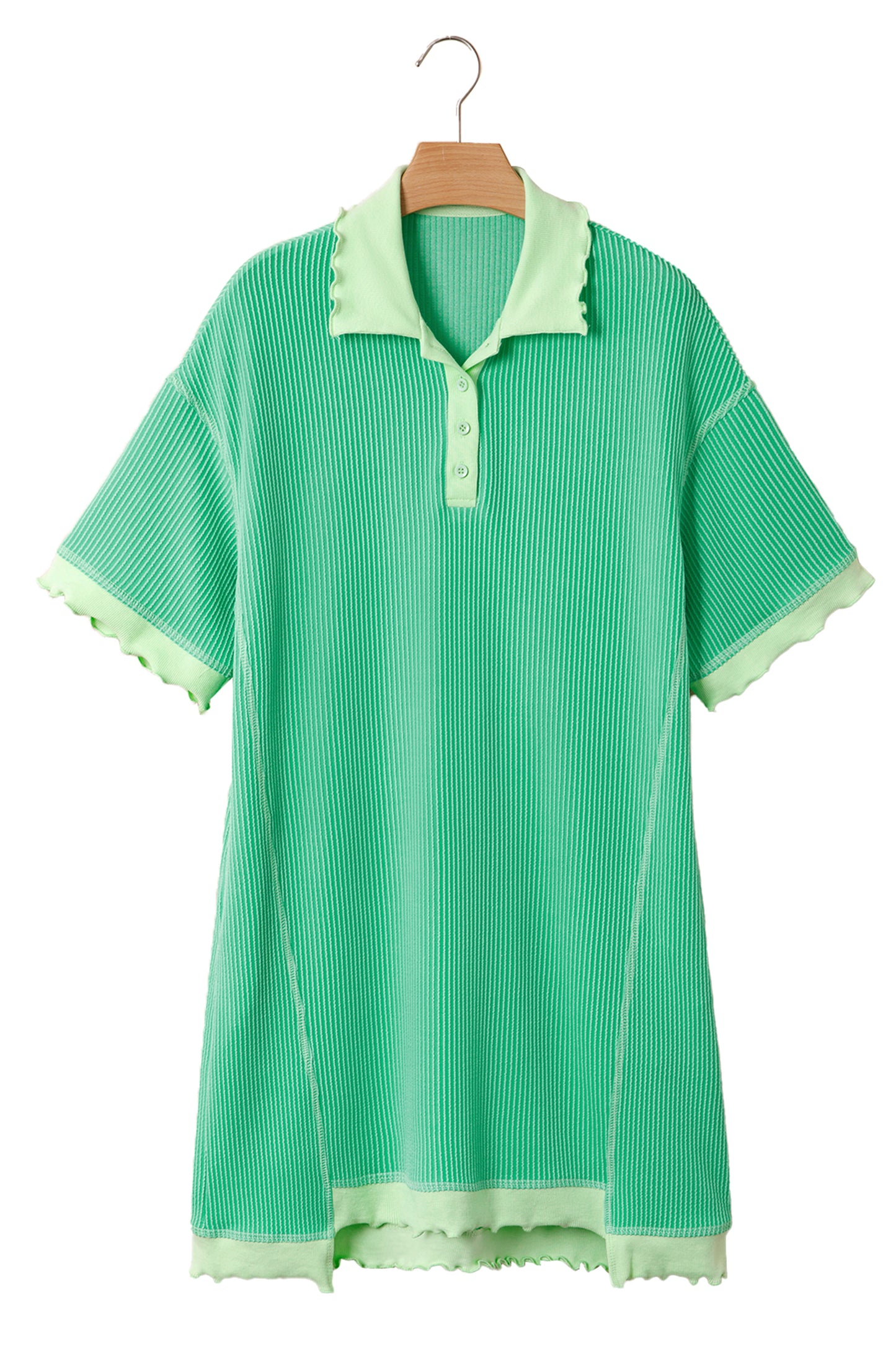 Vestido Camisero Polo Acanalado de Gran Tamaño con Diseño Trenzado Verde Menta