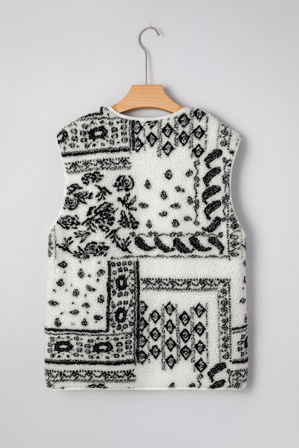 Chaqueta de chaleco de moda occidental con estampado de cachemira Sherpa beige con bolsillos