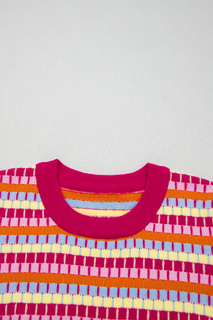 Orange Abstract Striped Knit Short Sleeve Sweater - Snoopy's Closet