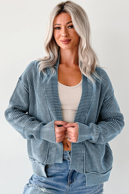 Evergreen Mineral Wash Exposed Seam Patchwork Knit Open Sweater Cardigan - Snoopy's Closet