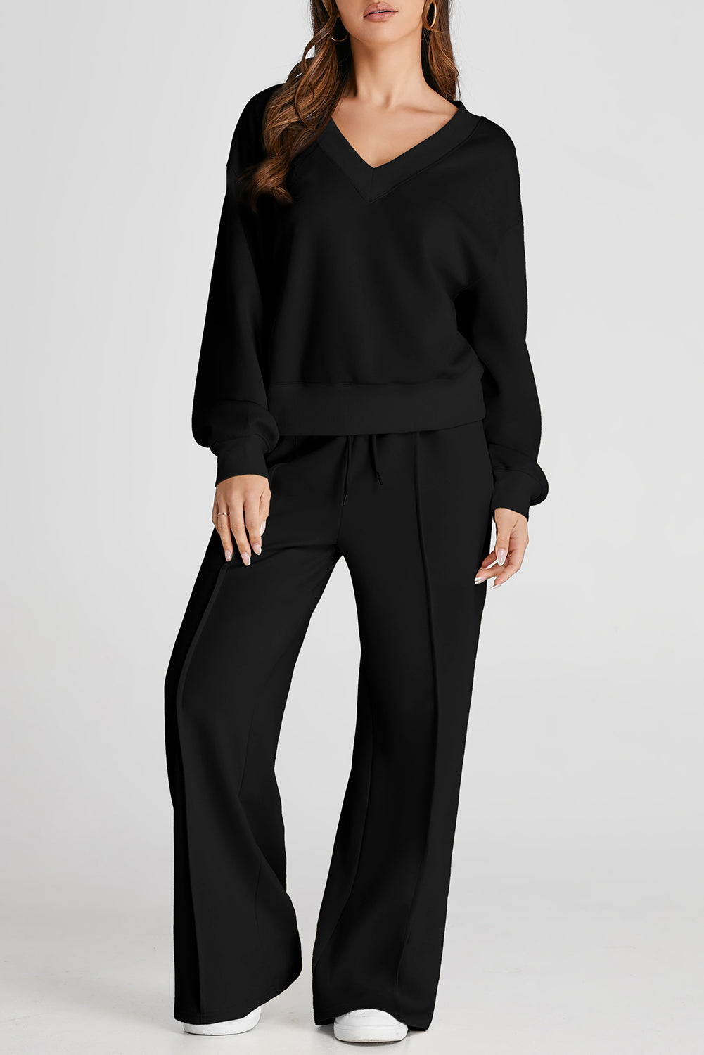 Ropa deportiva de cintura alta, cuello en V, corta, con costuras, negra