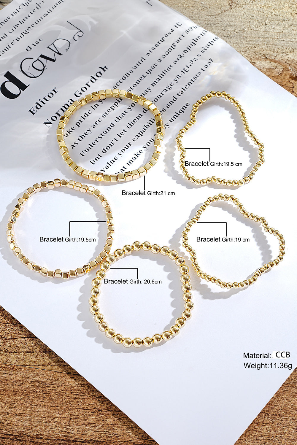 Gold Plated Cube Beaded 5 Pcs Bracelet Set - Snoopy's Closet
