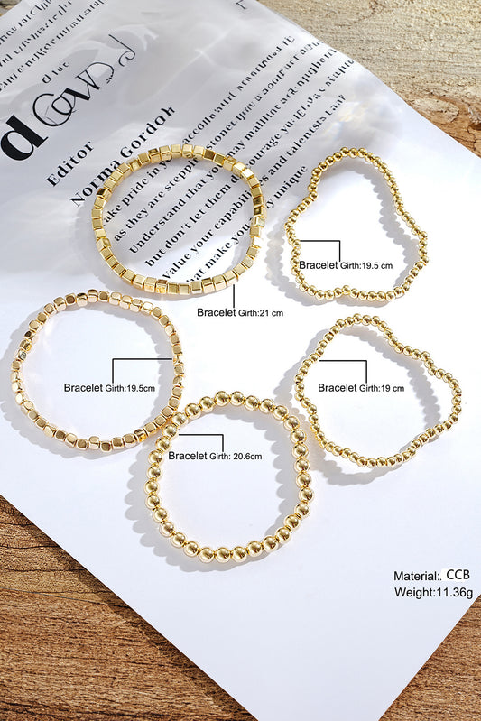 Gold Plated Cube Beaded 5 Pcs Bracelet Set - Snoopy's Closet