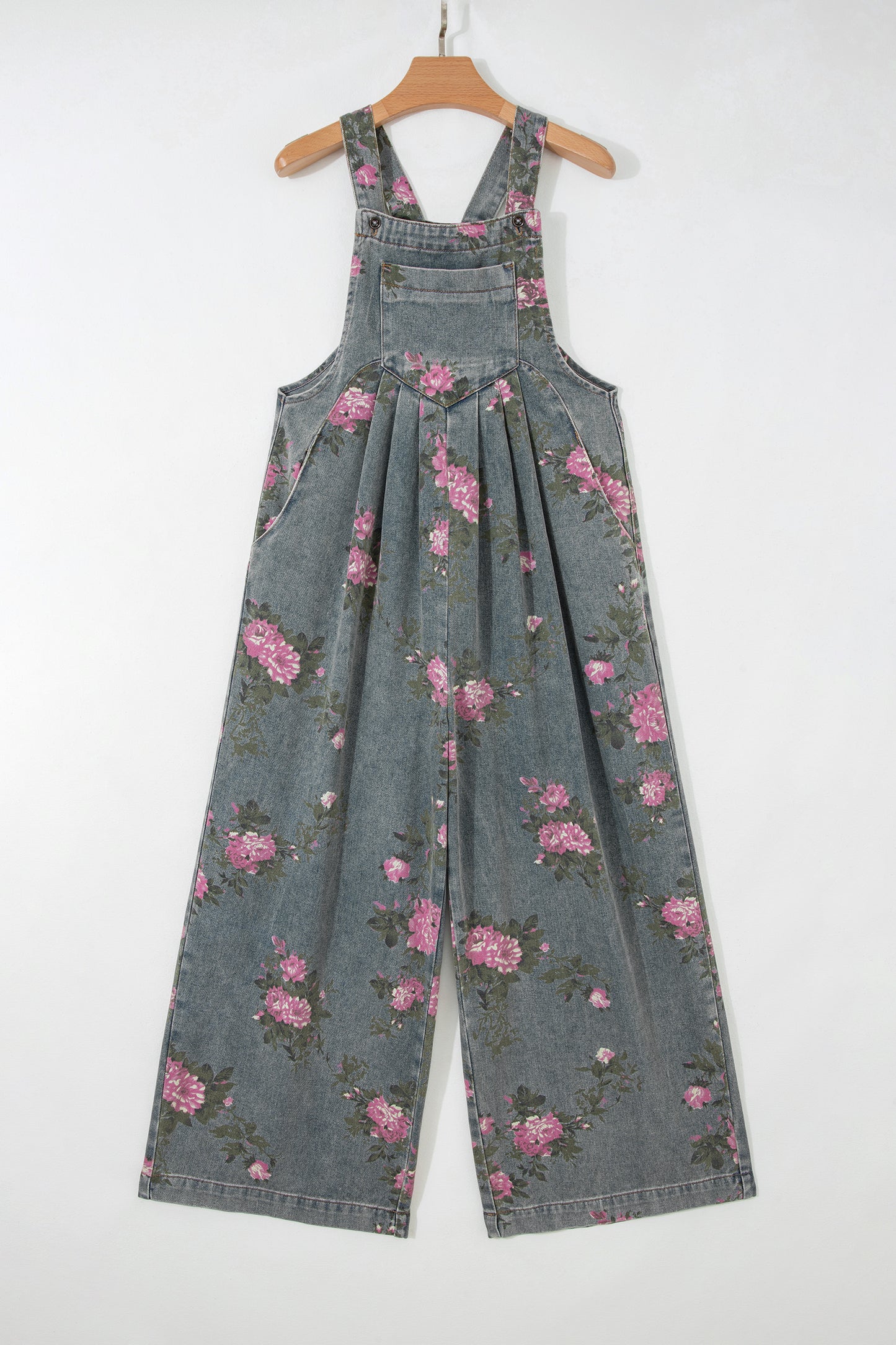 Mono vaquero de pierna ancha plisado de talle alto con estampado floral gris Beau