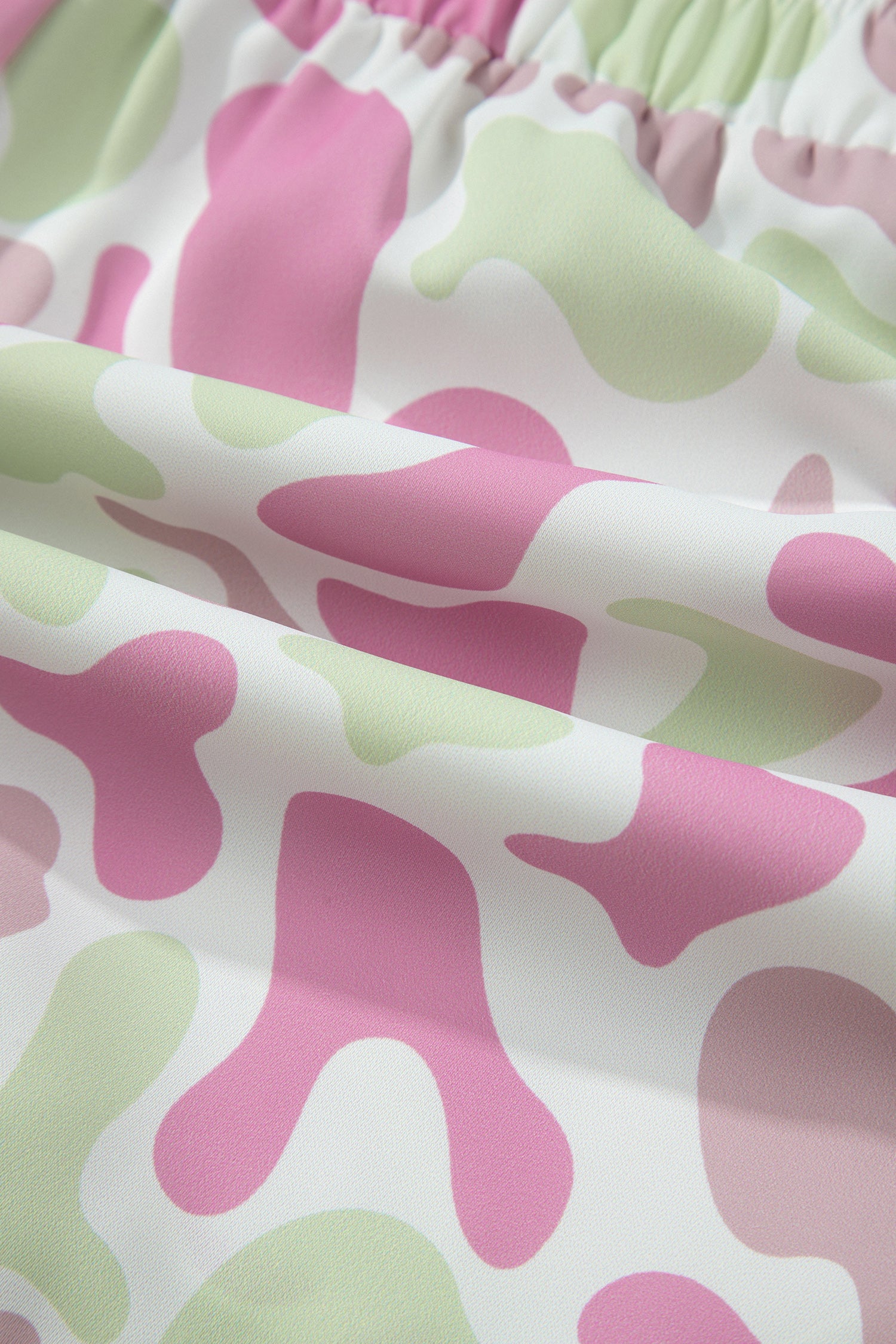 Green Camouflage Print Shirred High Waist Athleisure Shorts - Snoopy's Closet