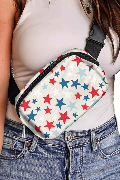White Star Printed Buckle Strap Flag Day Crossbody Bag