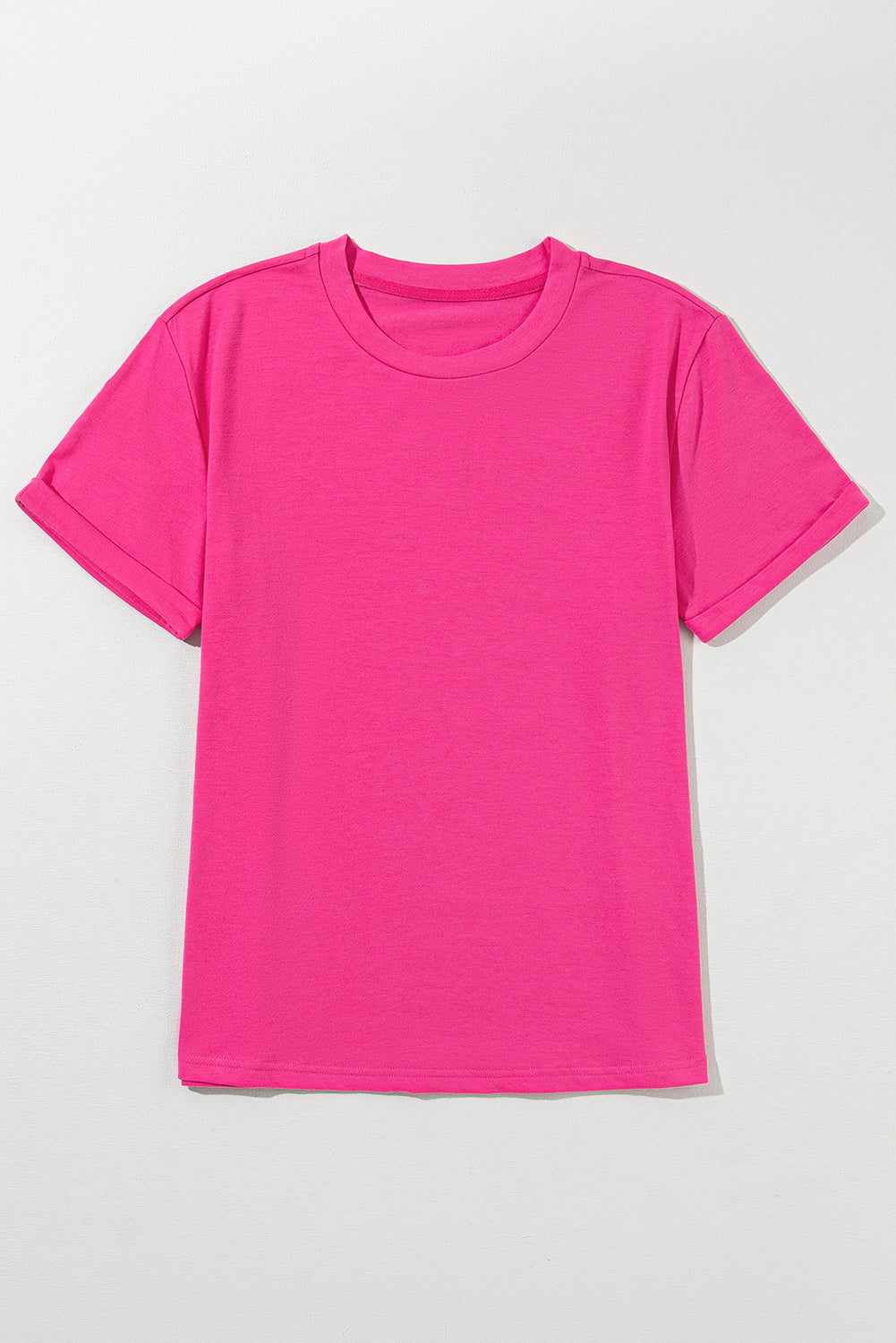 Rose Red Casual Plain Crew Neck Tee - Snoopy's Closet
