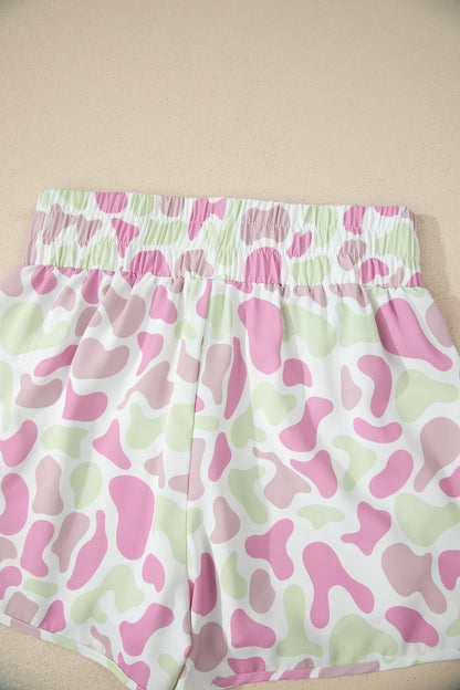 Green Camouflage Print Shirred High Waist Athleisure Shorts - Snoopy's Closet