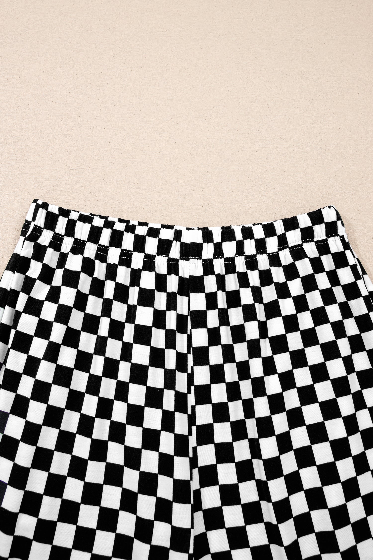 Khaki Checkered Print Half Sleeve Tee 2pcs Lounge Pant Set - Snoopy's Closet