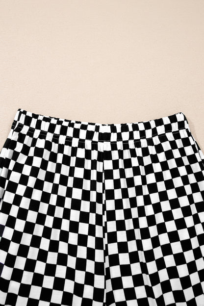 Khaki Checkered Print Half Sleeve Tee 2pcs Lounge Pant Set - Snoopy's Closet