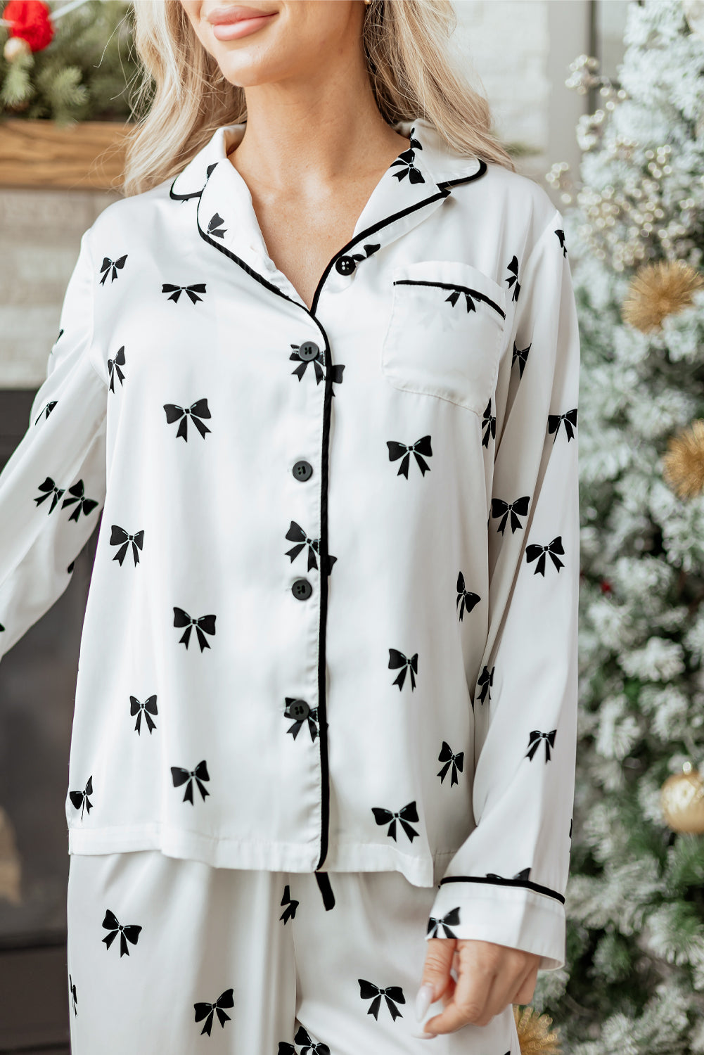 White Bows Print Two Piece Sleepwear - Snoopy's Closet