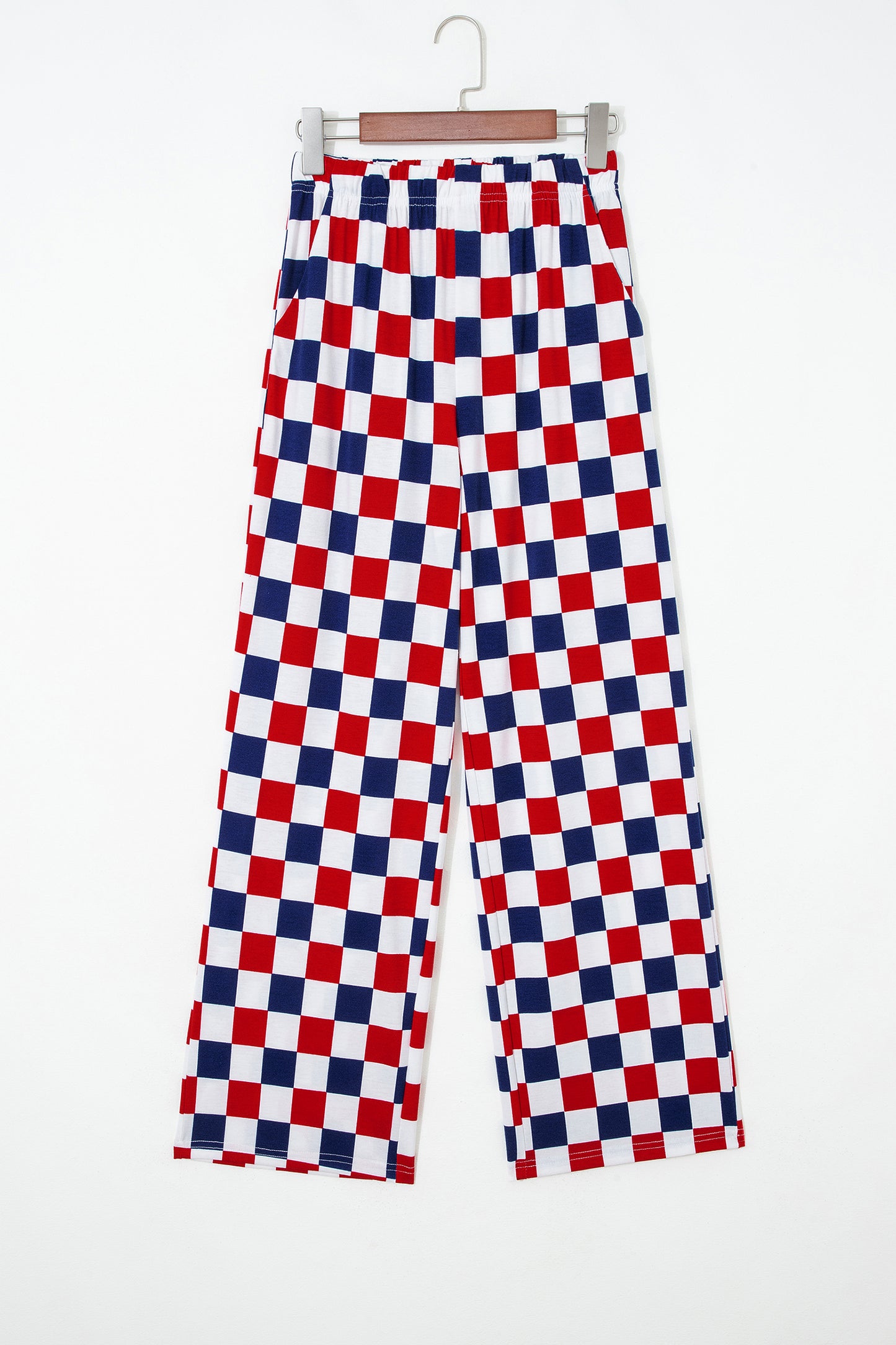 Pantalón de pernera ancha de talle alto con estampado a cuadros de dos tonos en rojo