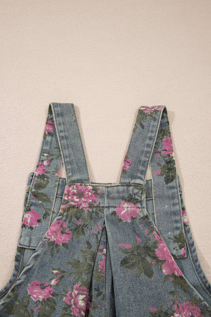 Mono vaquero de pierna ancha plisado de talle alto con estampado floral gris Beau