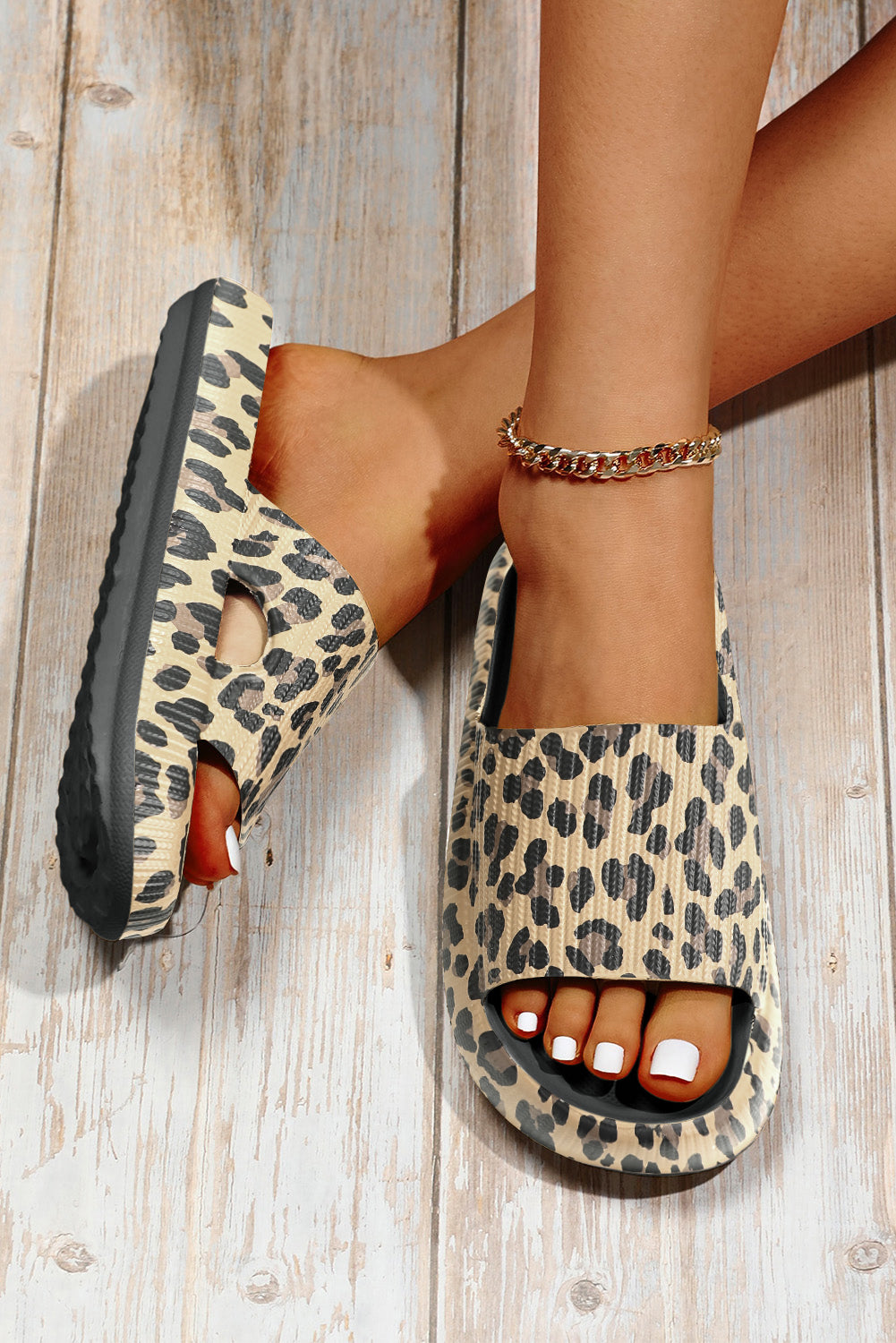 Pink Leopard Print Thick Sole Slip On Slippers - Snoopy's Closet